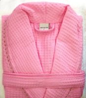 Вафельный халат с кружевом Лилия(нежно-розовый)